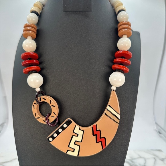 Vintage Modern Tribal Necklace Funky Statement Bold Geometric Asymmetrical 0100 - Picture 2 of 8